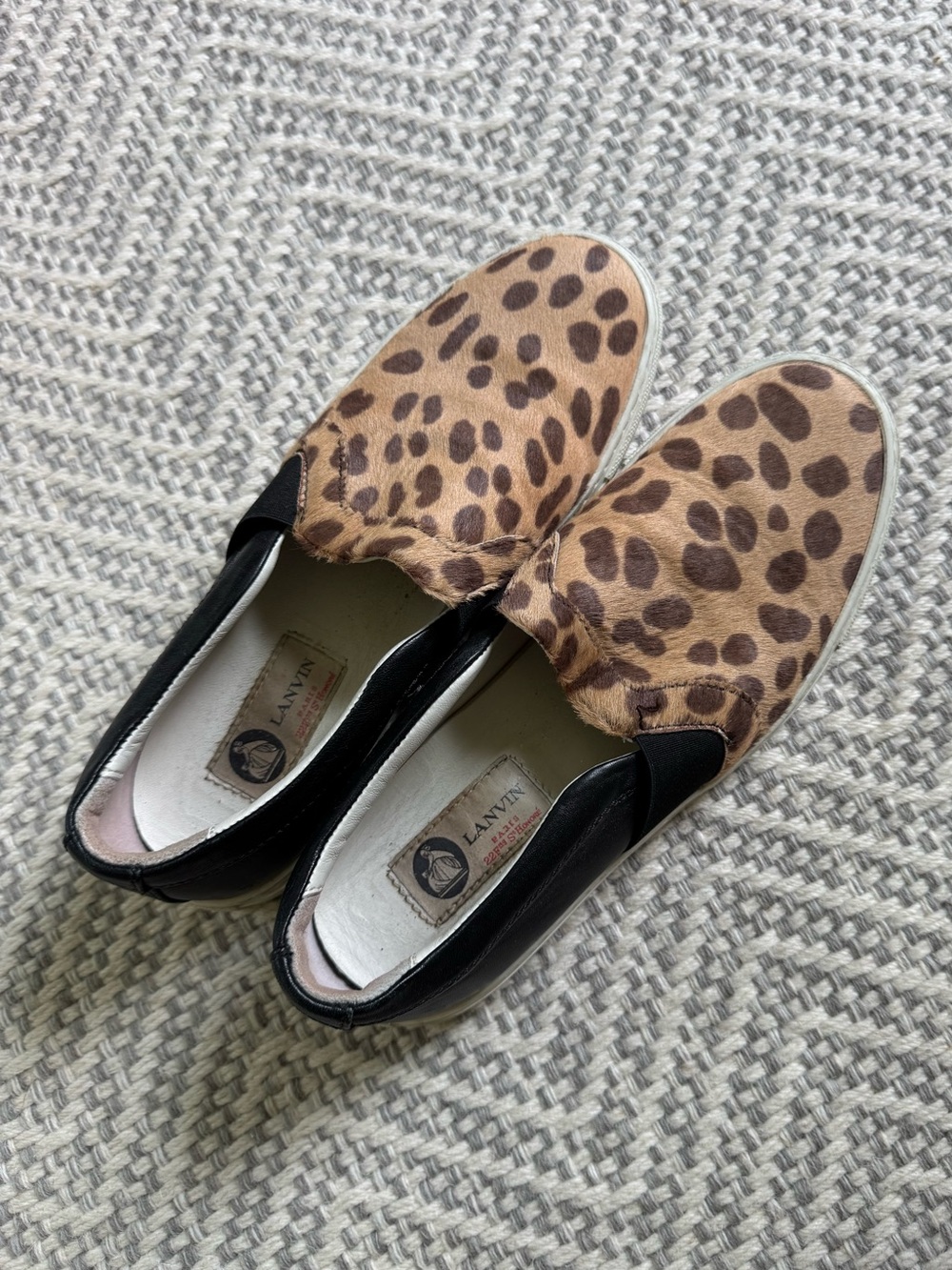 Lanvin Paris Leopard-Print & Leather Slip-On Sneakers